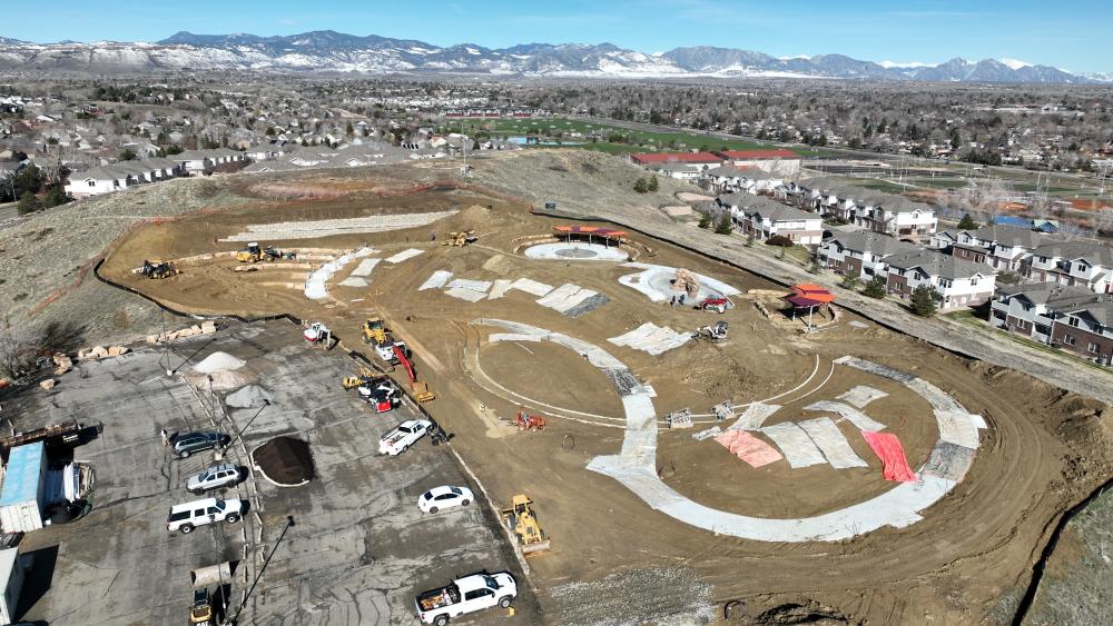aerial view of a new holistic health-based park being constructed 